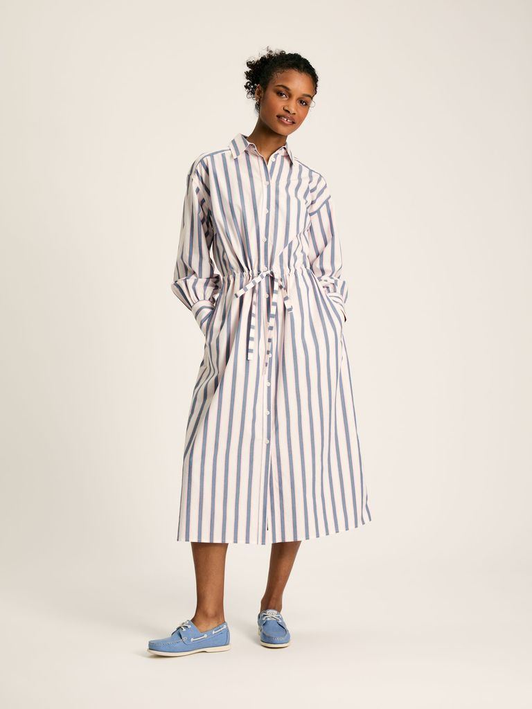 Joules Francesca Blue Printed Tie Waist Shirt Dress