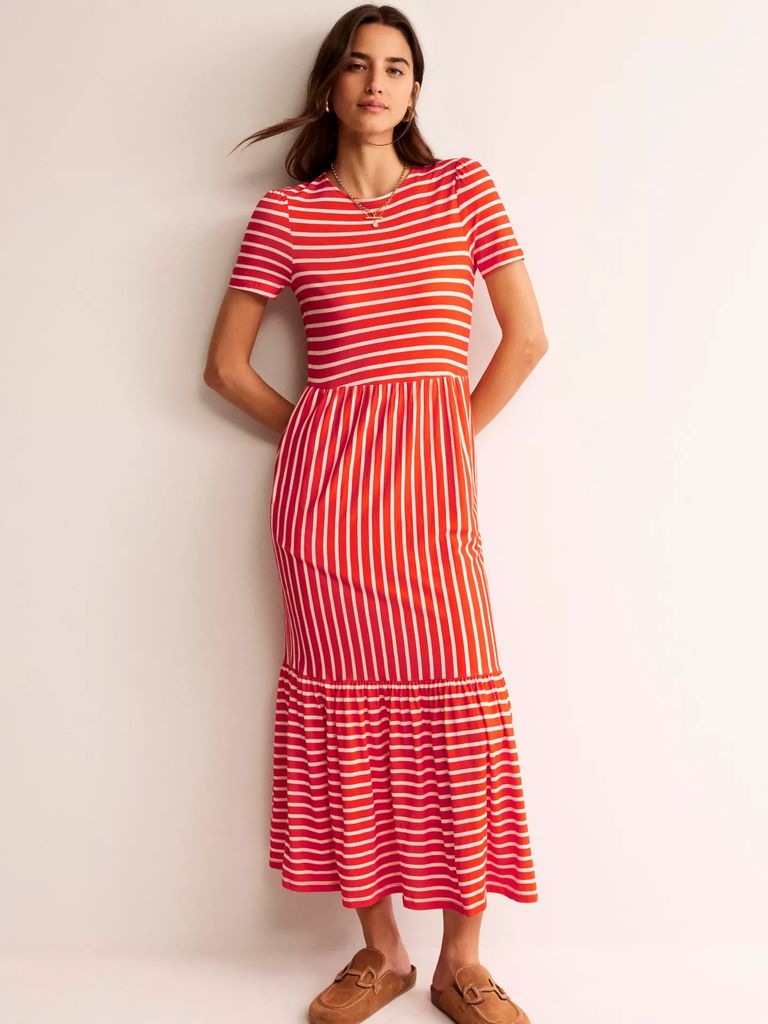 Boden Emma Striped Tiered Jersey Midi Dress