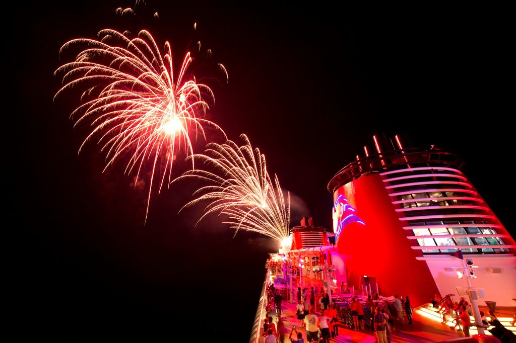 A fireworks extravaganza is choreographed to a dramatic score featuring songs from Pirates of the Caribbean