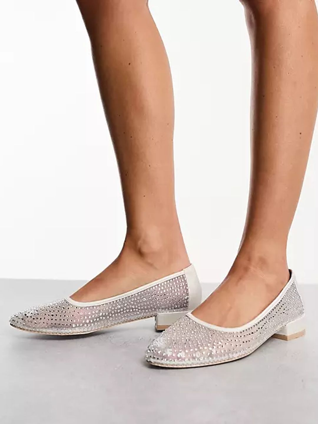 Elidia embellished flats in ivory satin - Be Mine
