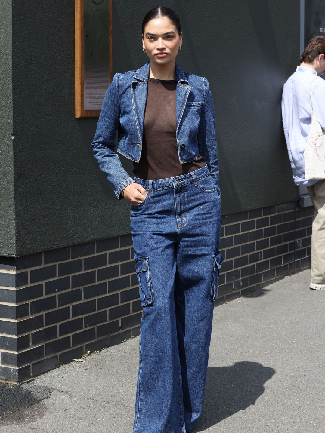 Shanina Shaik attended day one of Wimbledon wearing a denim co-ord.