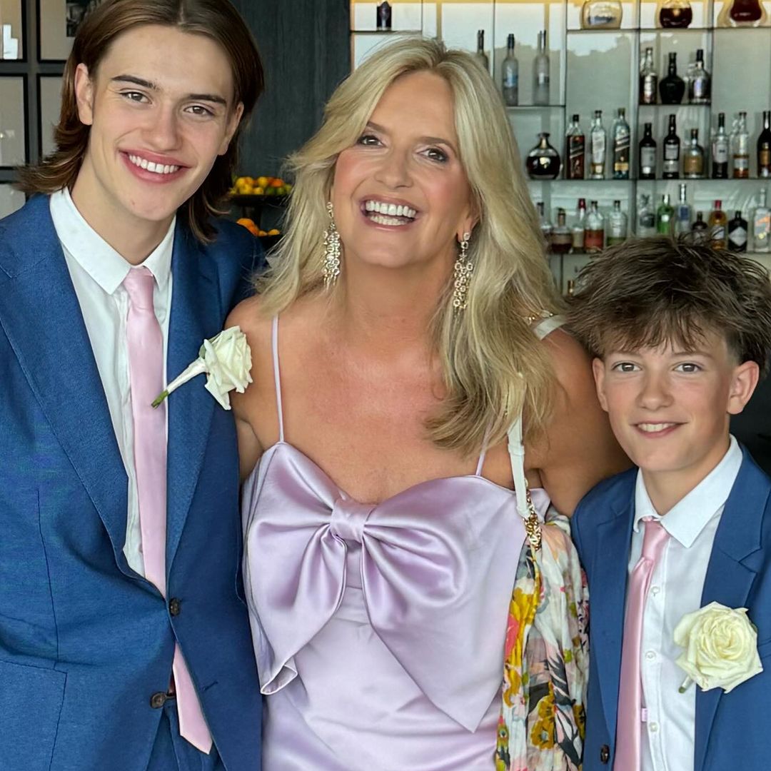 Penny Lancaster, 53, dazzles in split-leg satin gown for stepson's lavish wedding