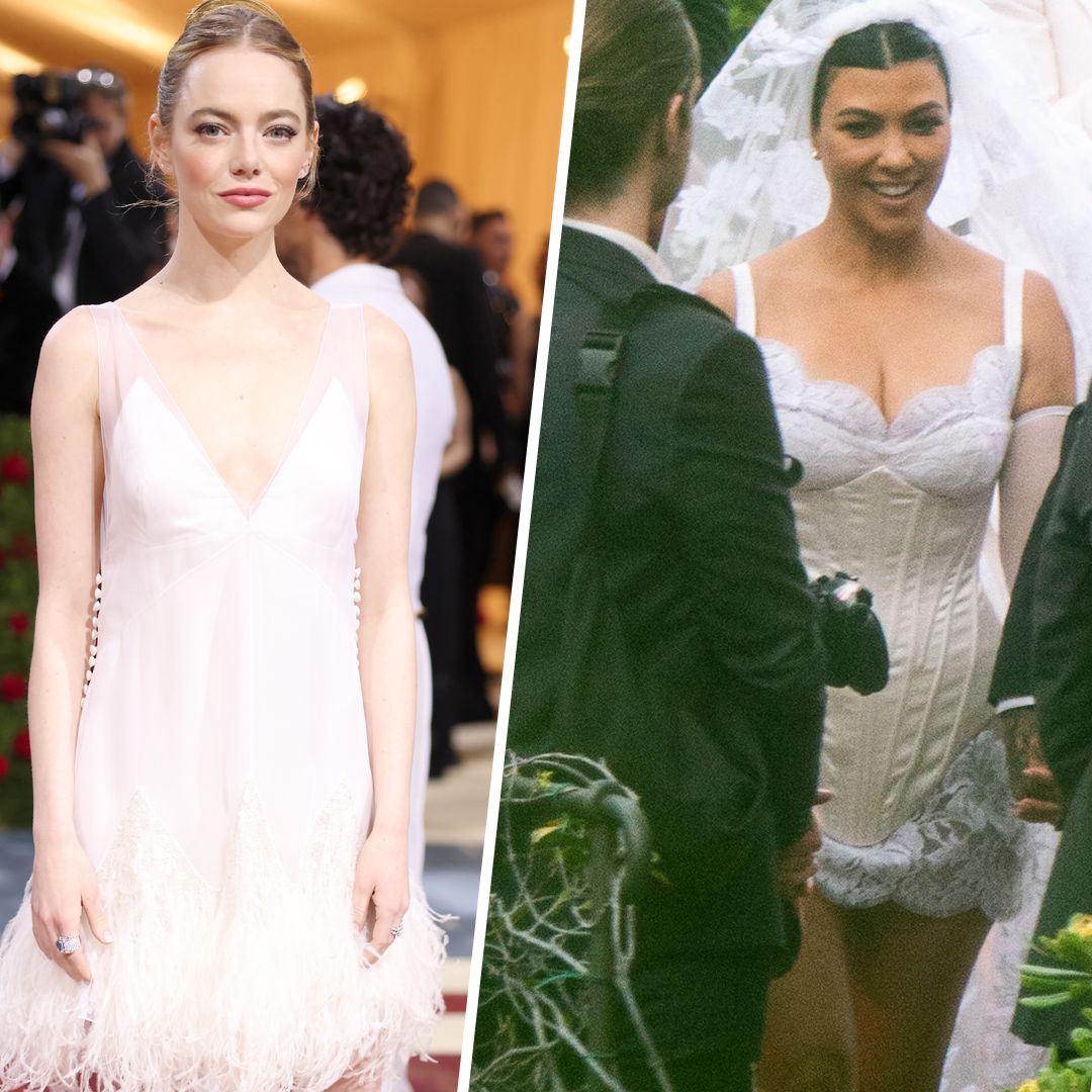 Celeb brides with leg-baring mini dresses: Kourtney Kardashian's bustier, Cindy Crawford's slip & more