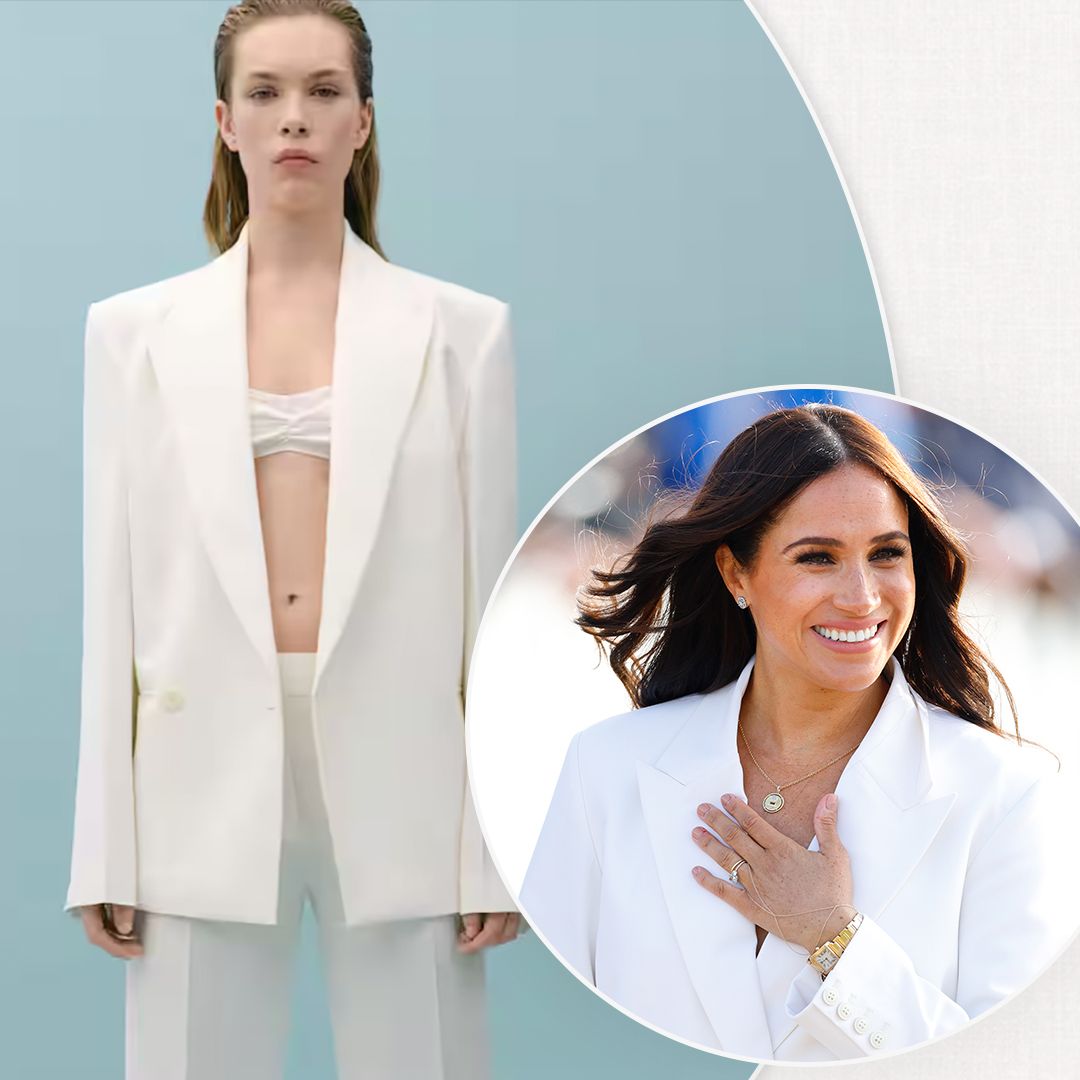 Victoria Beckham's white suit of dreams in her Mango collection is giving me major Meghan Markle vibes