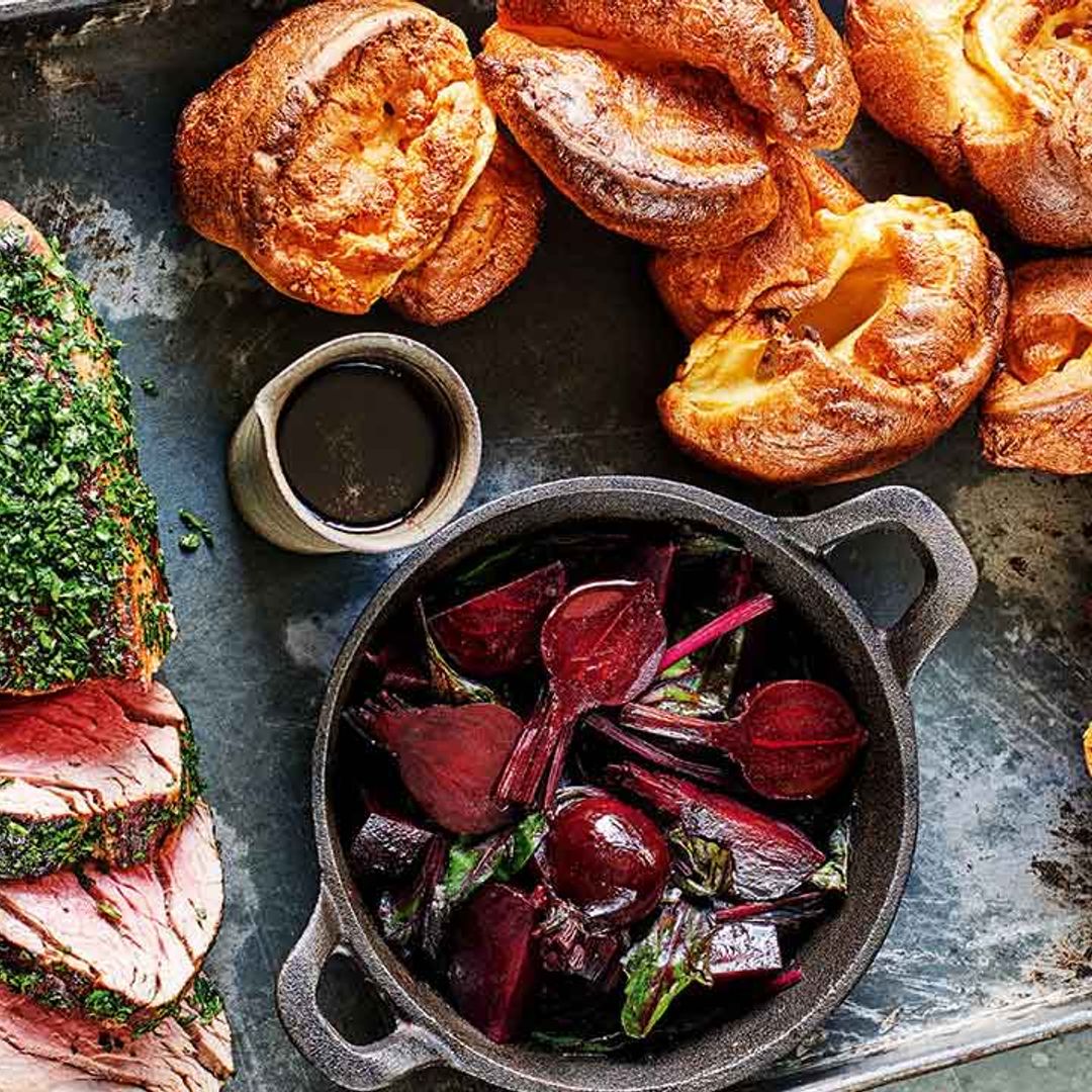 Cooking up a roast dinner this weekend? James Martin shares his herb coated beef and Yorkshire pudding recipe