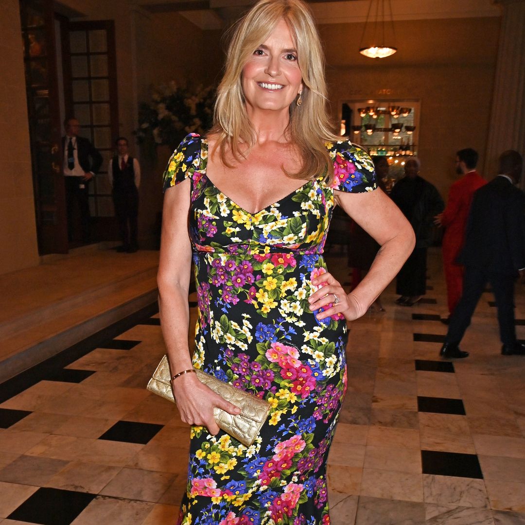 Penny Lancaster, 53, is a glamour queen in lace-trim rainbow dress