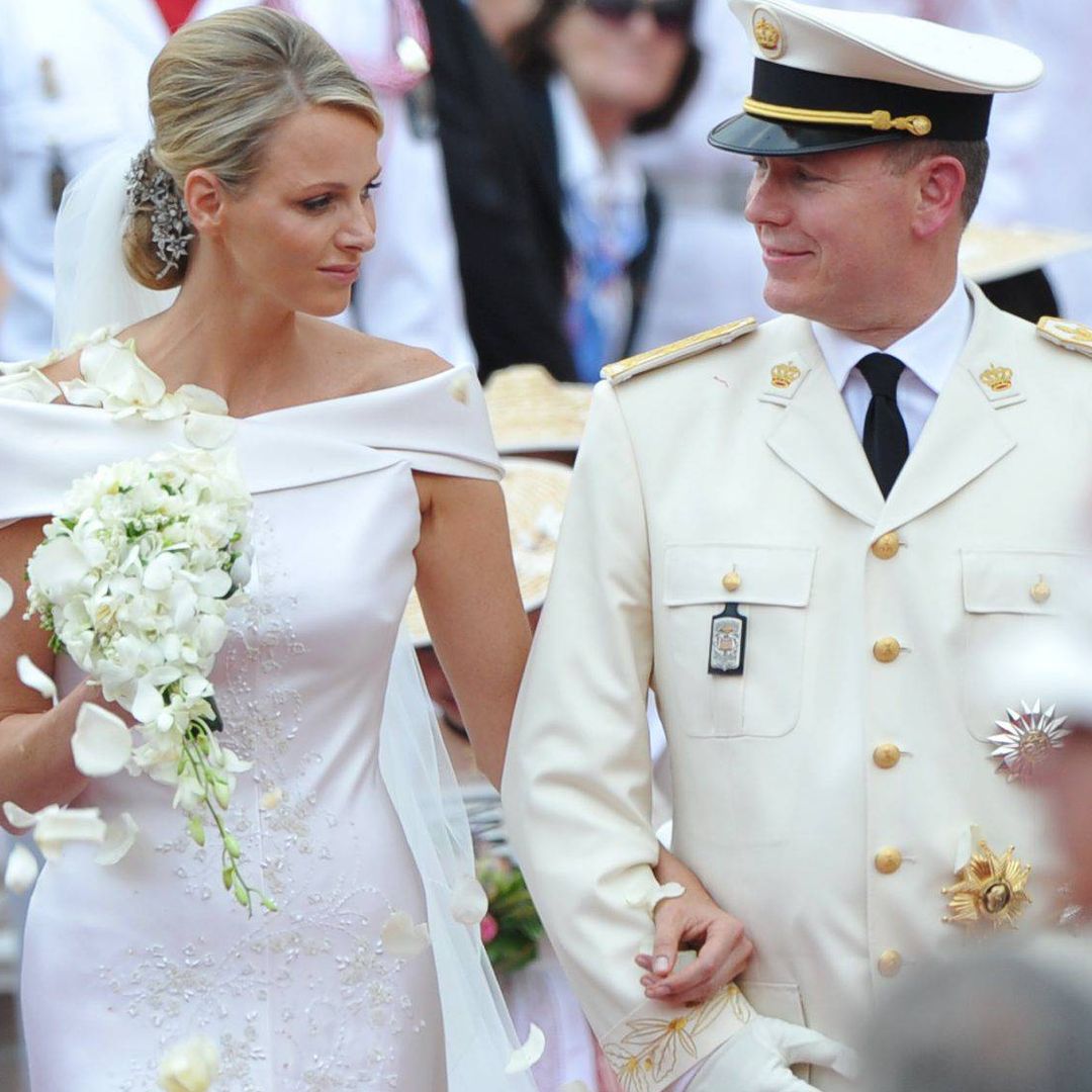 Watch: Princess Charlene's concern over five-metre wedding dress caught on camera