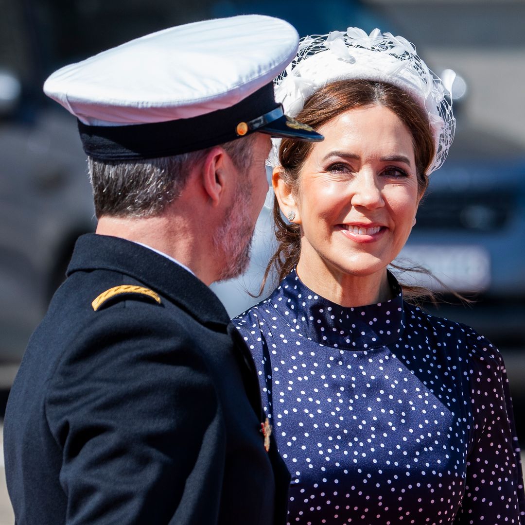 Queen Mary stuns in regal cinched look with skyscraper heels