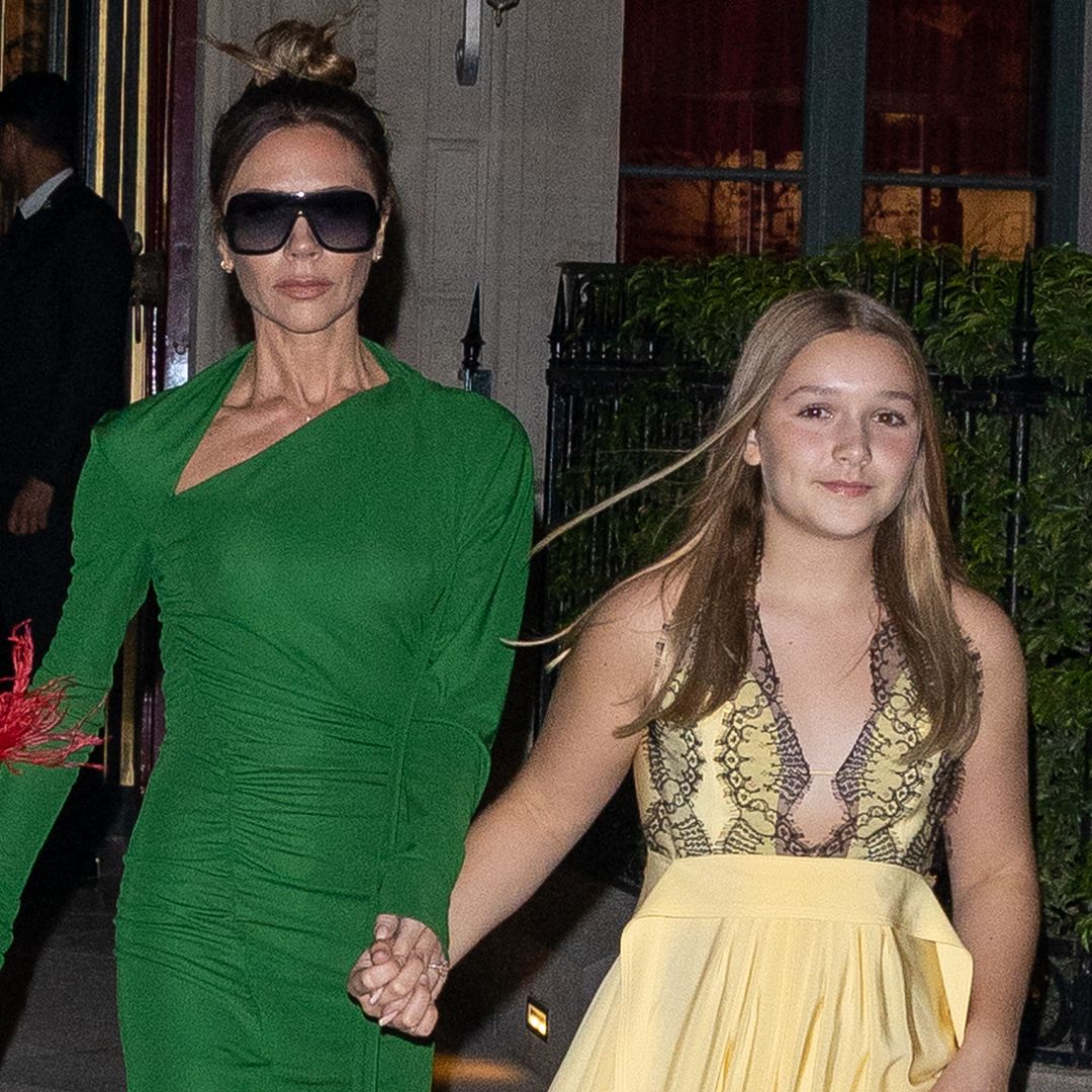 Harper Beckham outshines mum Victoria for 50th birthday celebrations in white satin dress