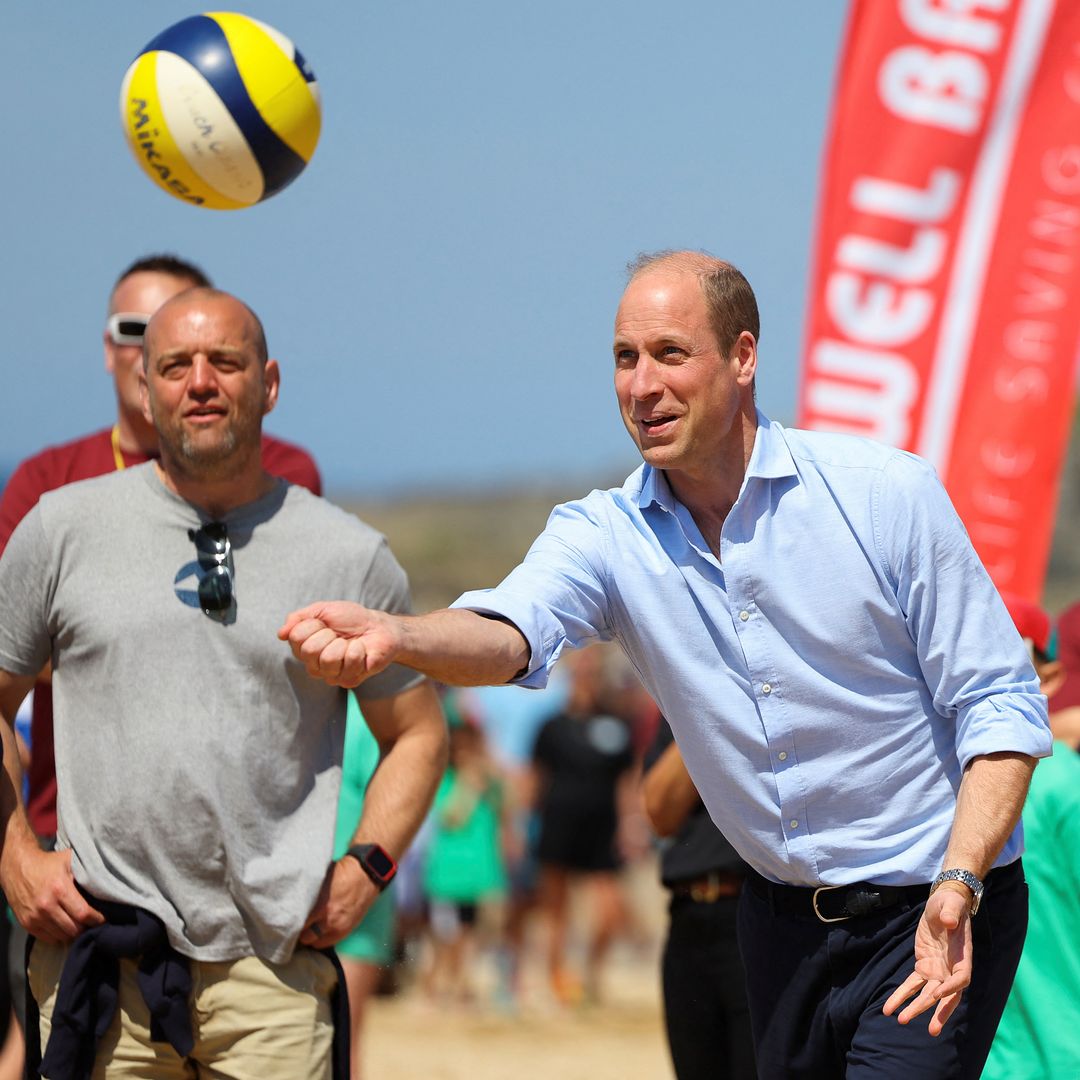 Prince William plays beach volleyball as he begins overnight trip to Cornwall 