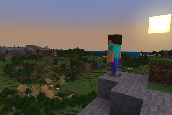 Minecraft Steve looking out over a ravine