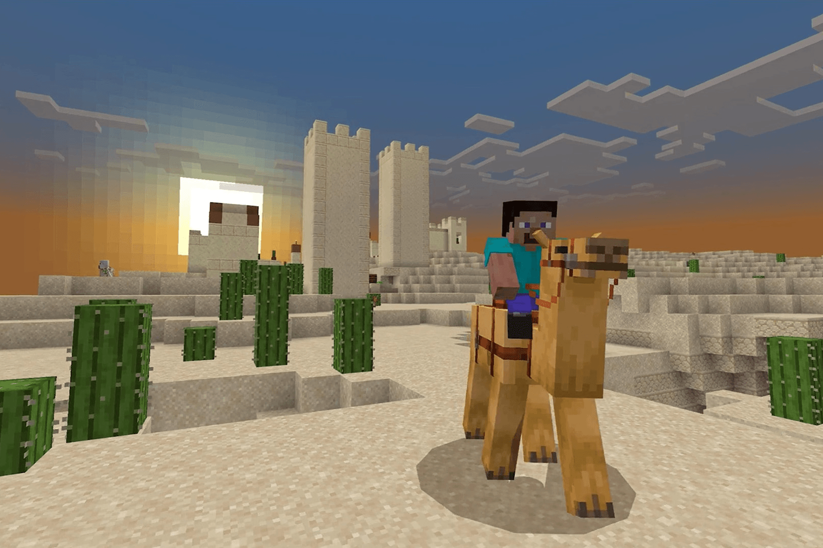 Minecraft Steve riding a camel