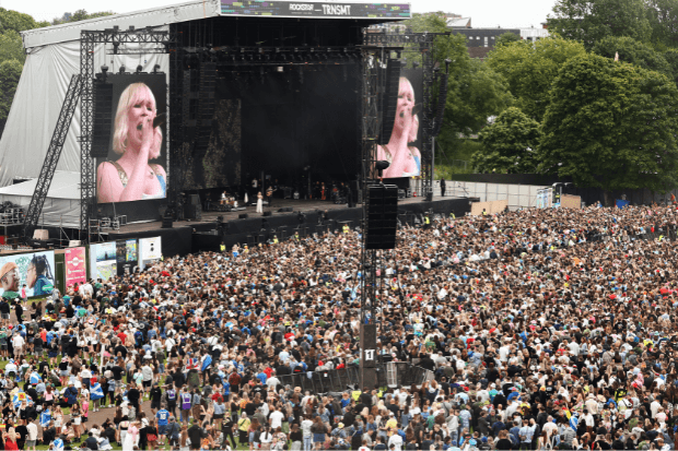 Crowd gathers to watch Natasha Bedingfield perform on day two of the TRNSMT Festival 2024 at Glasgow Green on July 13, 2024 in Glasgow, Scotland.