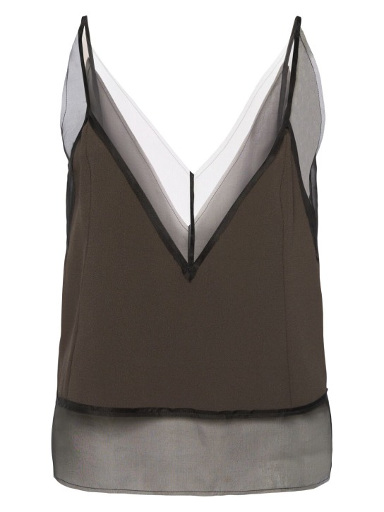 AMI Paris: Satin & mesh tank top - Brown - women_0 | Luisa Via Roma