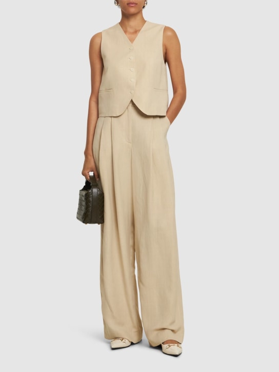 The Frankie Shop: Piper pleated viscose & linen pants - Beige - women_1 | Luisa Via Roma