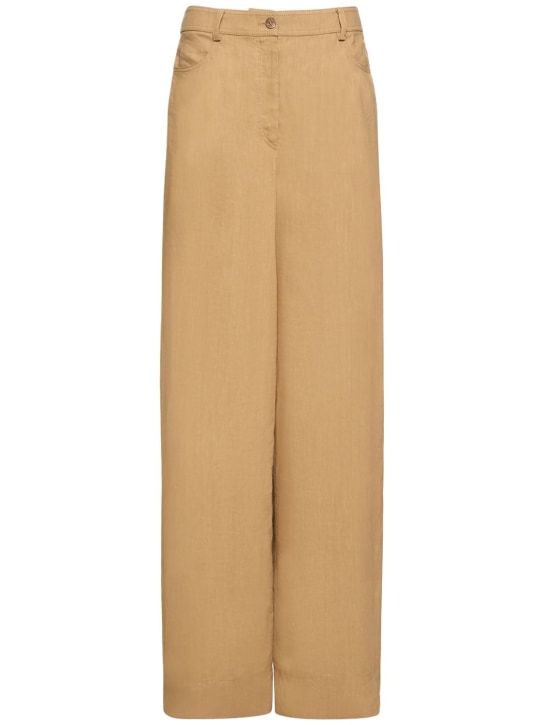 Alberta Ferretti: Pantalini larghi vita alta in misto lino - Beige Scuro - women_0 | Luisa Via Roma