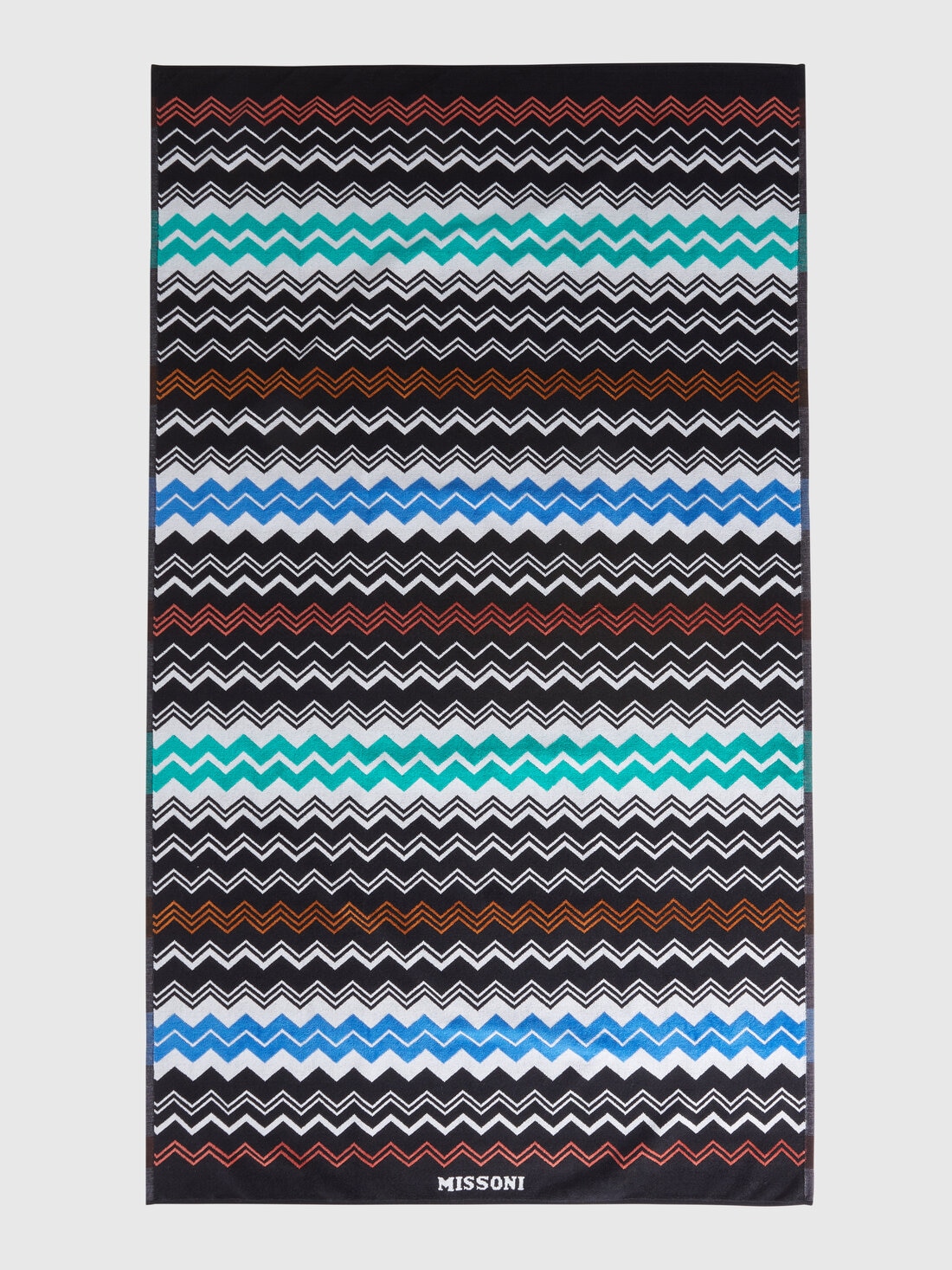 Neoclassic 180x100 cm beach towel in zigzag cotton terry, Black    - 8053147097282 - 1