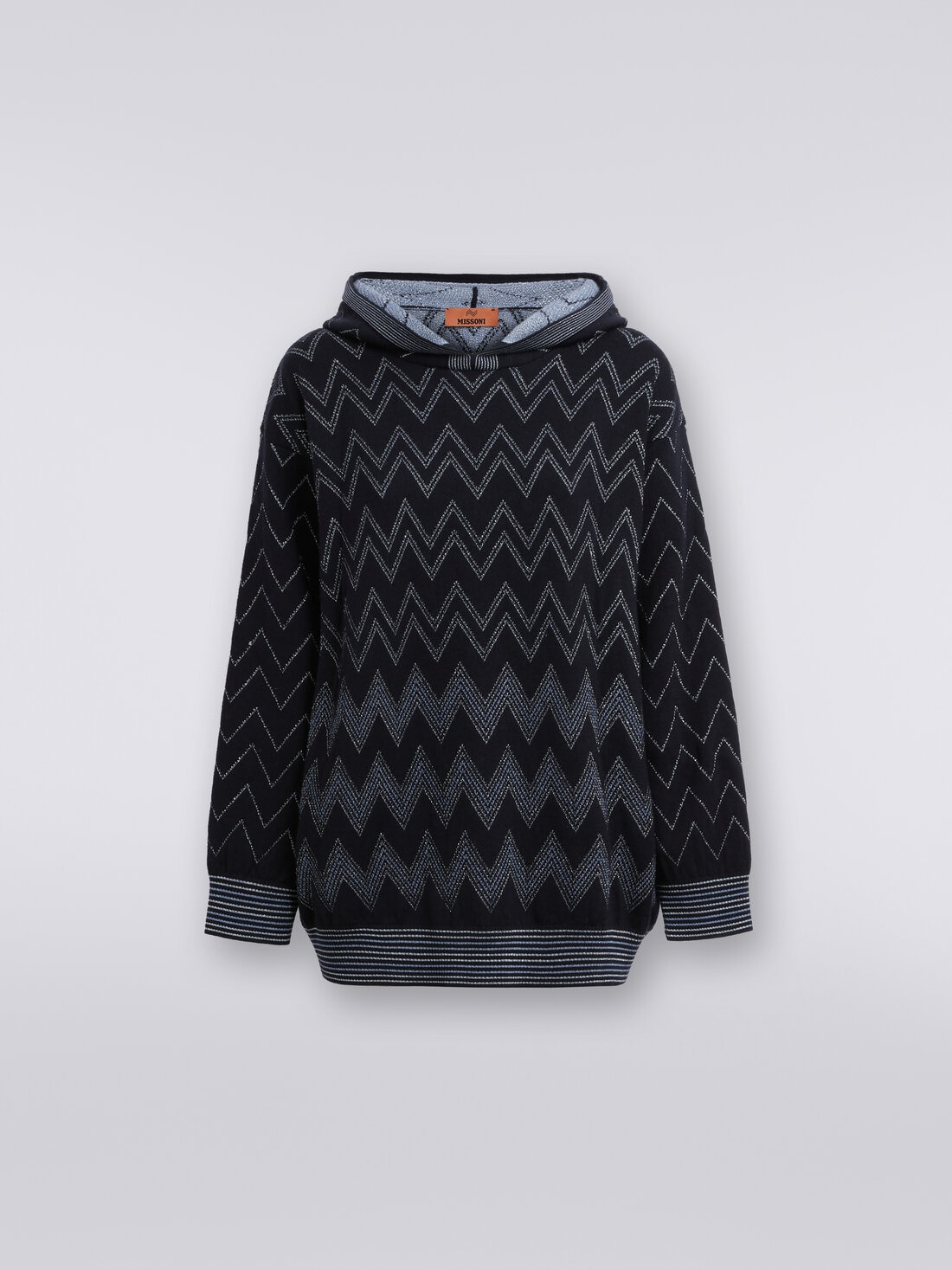 Pullover aus Wollmischgewebe mit Zickzackmuster und Lurex, Blau - DS23WN2BBK031WS72FM - 0