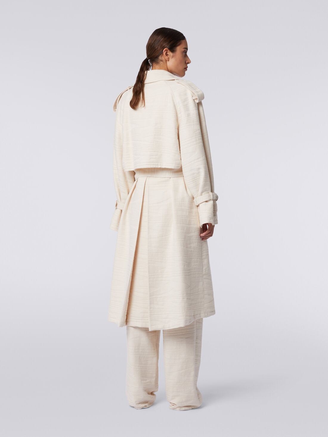 Trench coat in slub jacquard cotton canvas, Beige - DS24SC05BW00RC31308 - 3