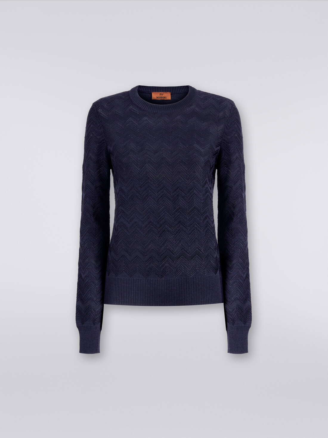 Crew-neck pullover in chevron wool and viscose, Dark Blue - DS24SN0EBK033V93810 - 0