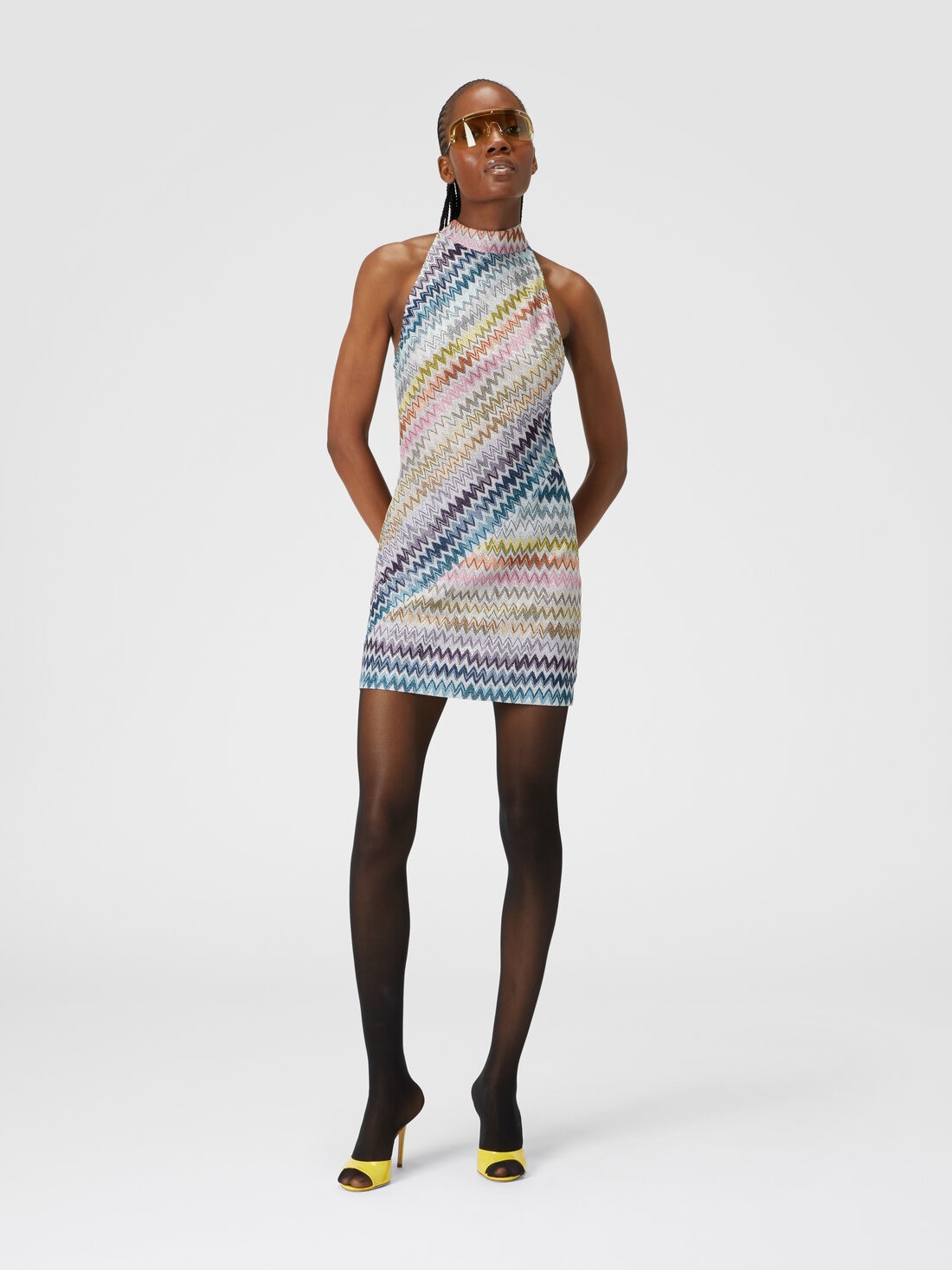 Sleeveless mini-dress in zig zag lamé viscose, Multicoloured  - DS24WG0YBR00YFSM9EP - 1