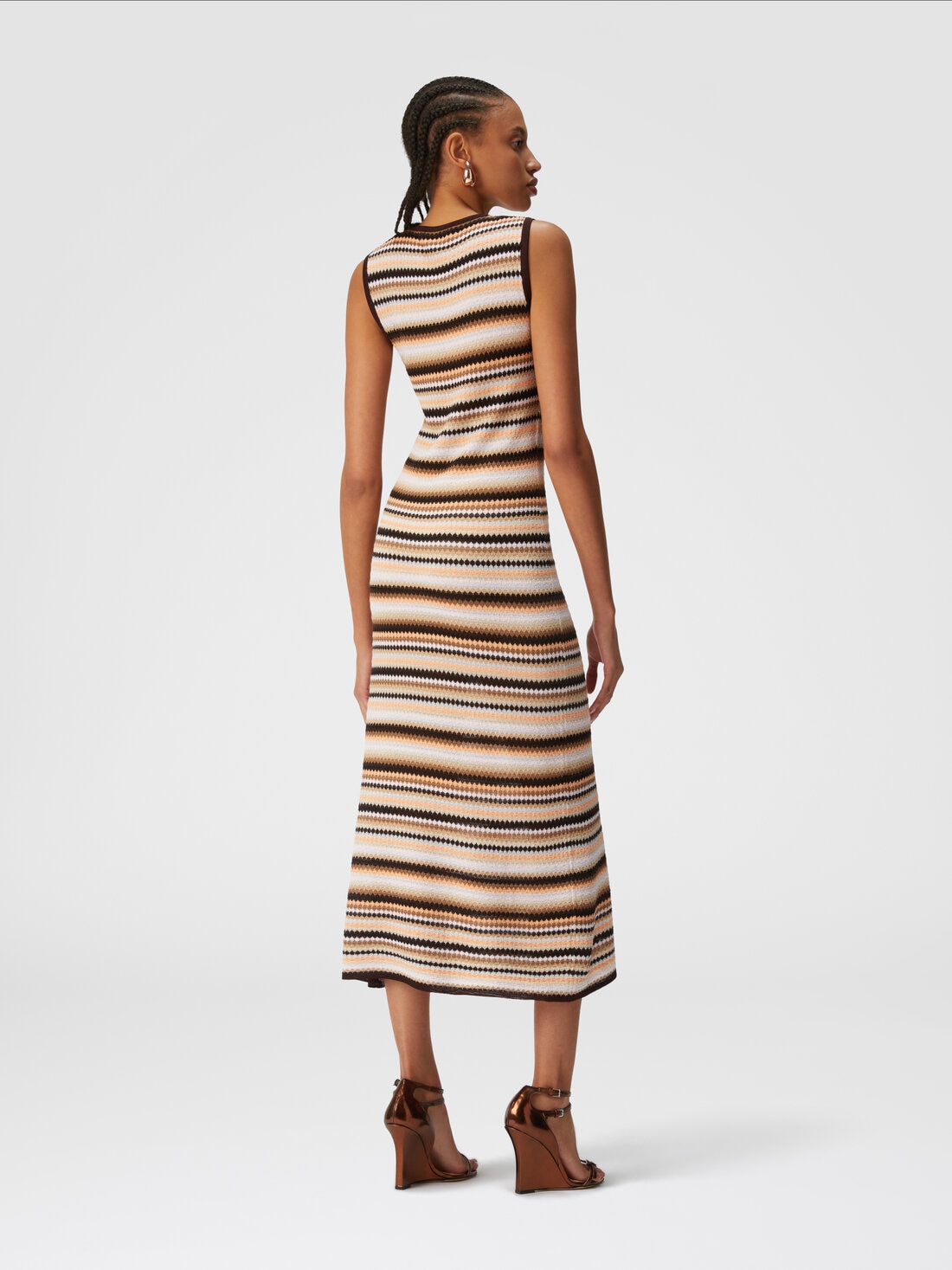 Sleeveless midi dress in striped wool and viscose, Multicoloured  - DS24WG1WBK039XSM9GH - 2