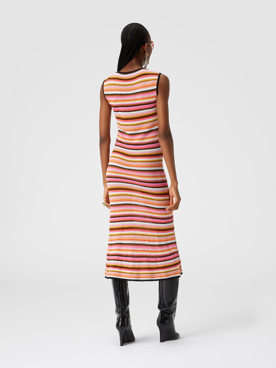 Sleeveless midi dress in striped wool and viscose, Multicoloured  - DS24WG1WBK039XSM9GI - 2