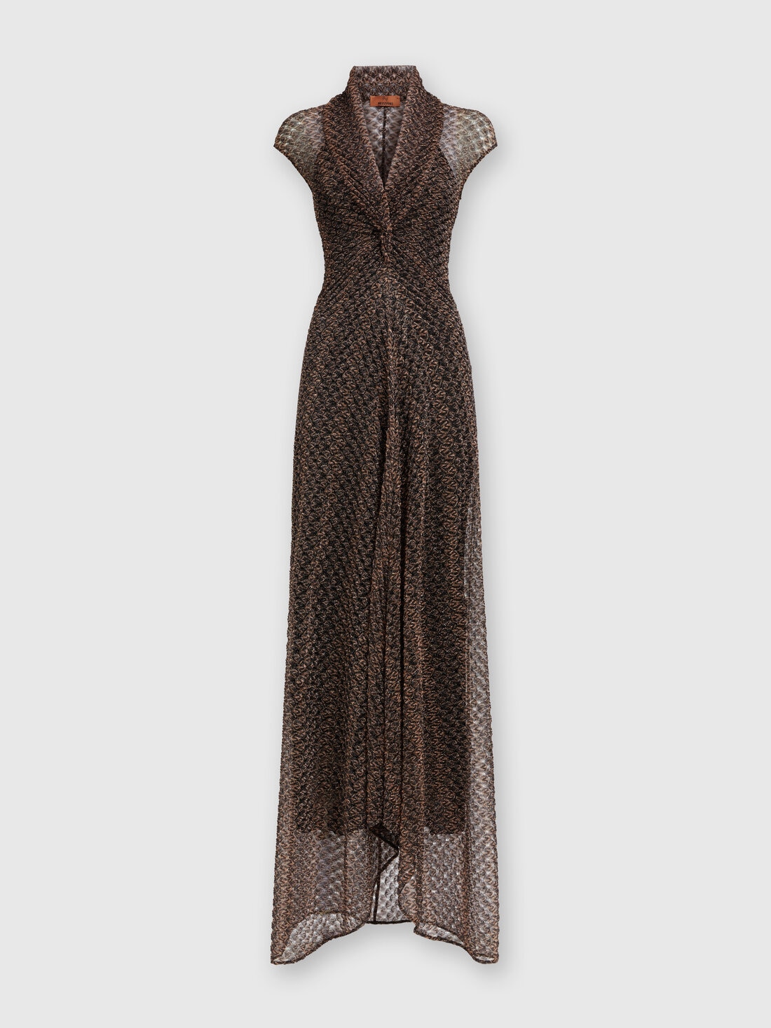 Long lamé lace dress with torchon neckline, Black & Multicoloured  - DS24WG2GBR00XCSM9EQ - 0