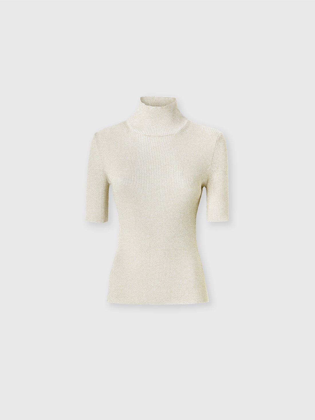 Short-sleeved turtleneck in glitter-effect viscose, White & Gold - DS24WN16BK039JS01CU - 0