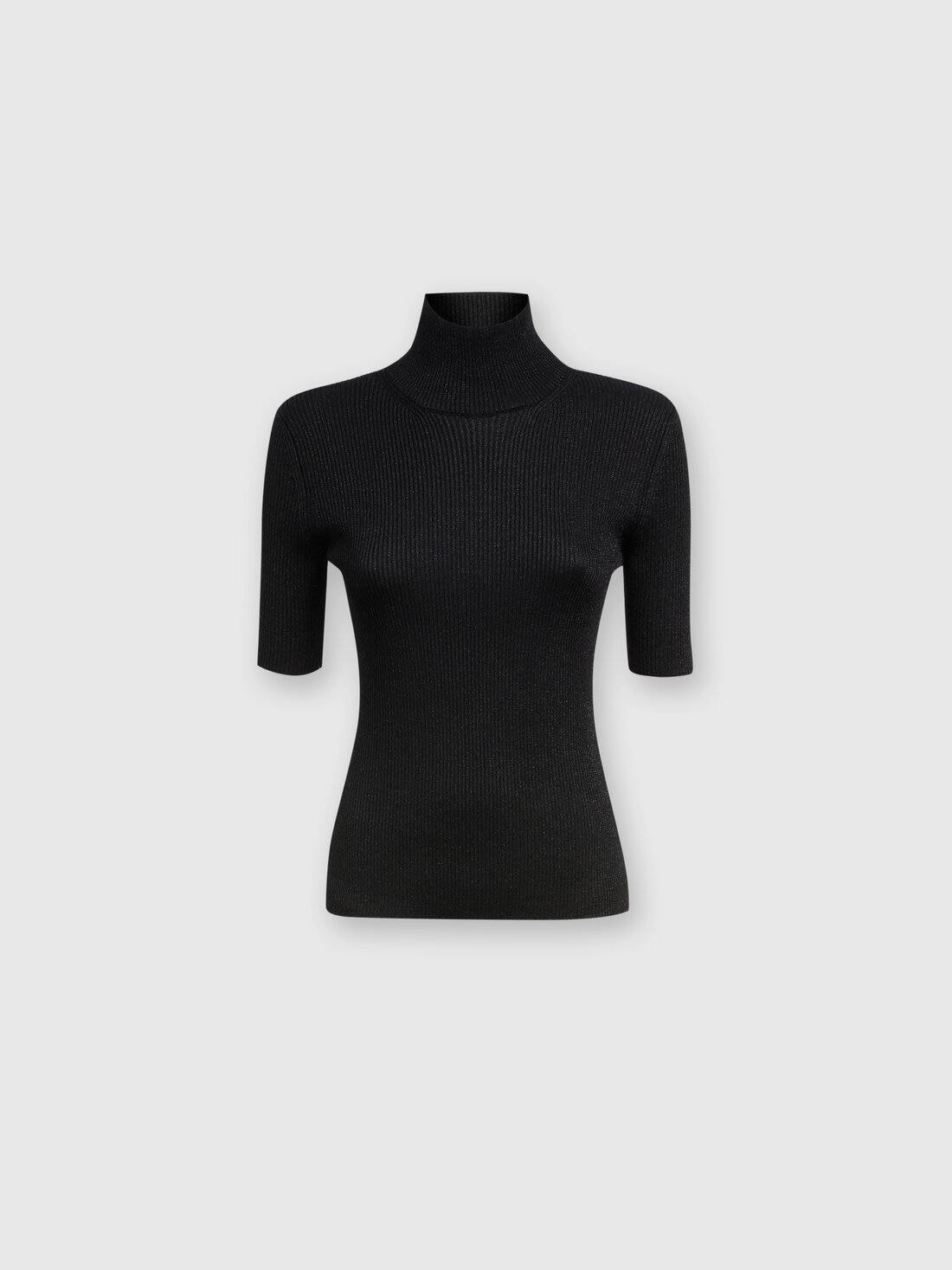 Short-sleeved turtleneck in glitter-effect viscose, Black    - DS24WN16BK039JS91KC - 0