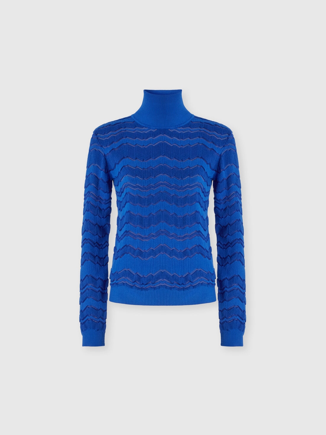 Viscose and wool turtleneck with tone-on-tone zigzag, Blue - DS24WN19BK040ES72GH - 0