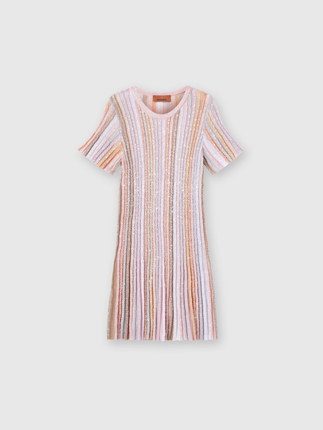 Short-sleeved dress in pleated viscose knit, Multicoloured  - KS24SG08BV00FXSM923 - 0