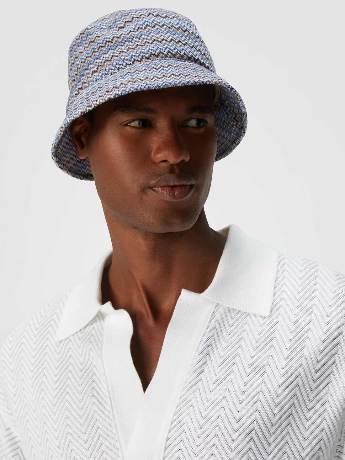 Bucket hat in viscose and cotton with zigzag pattern, Multicoloured  - 8053147141299 - 2