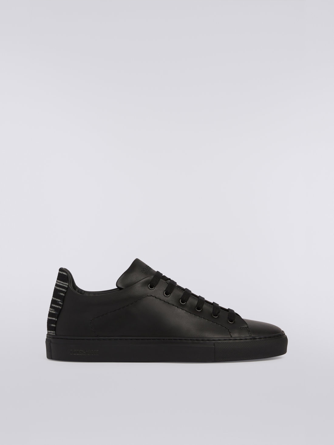 Leather trainers with slub insert, Black    - OC23WY00BL007US91GL - 0