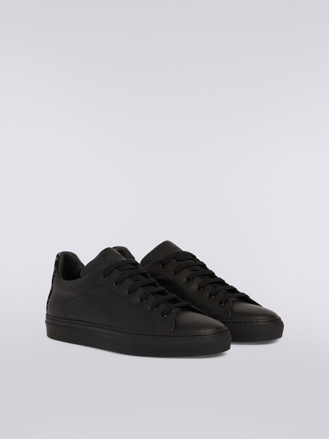 Leather trainers with slub insert, Black    - OC23WY00BL007US91GL - 1