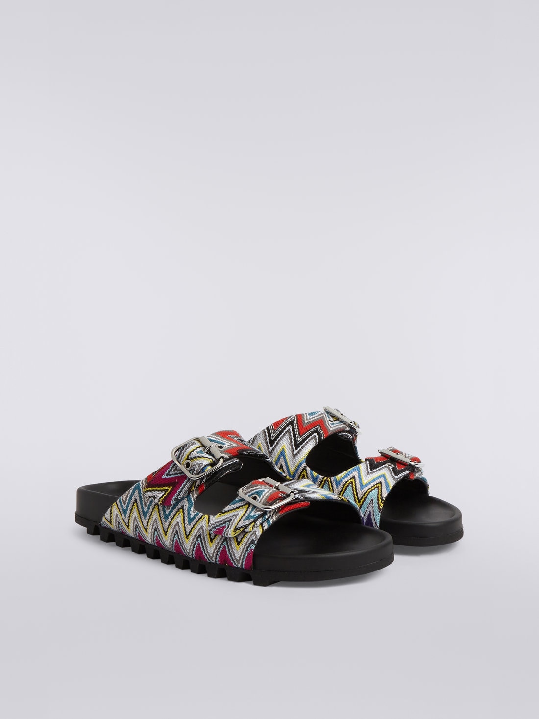 Sandals with double strap in slub fabric, Multicoloured  - OS23SY01BR00KISM8LJ - 1