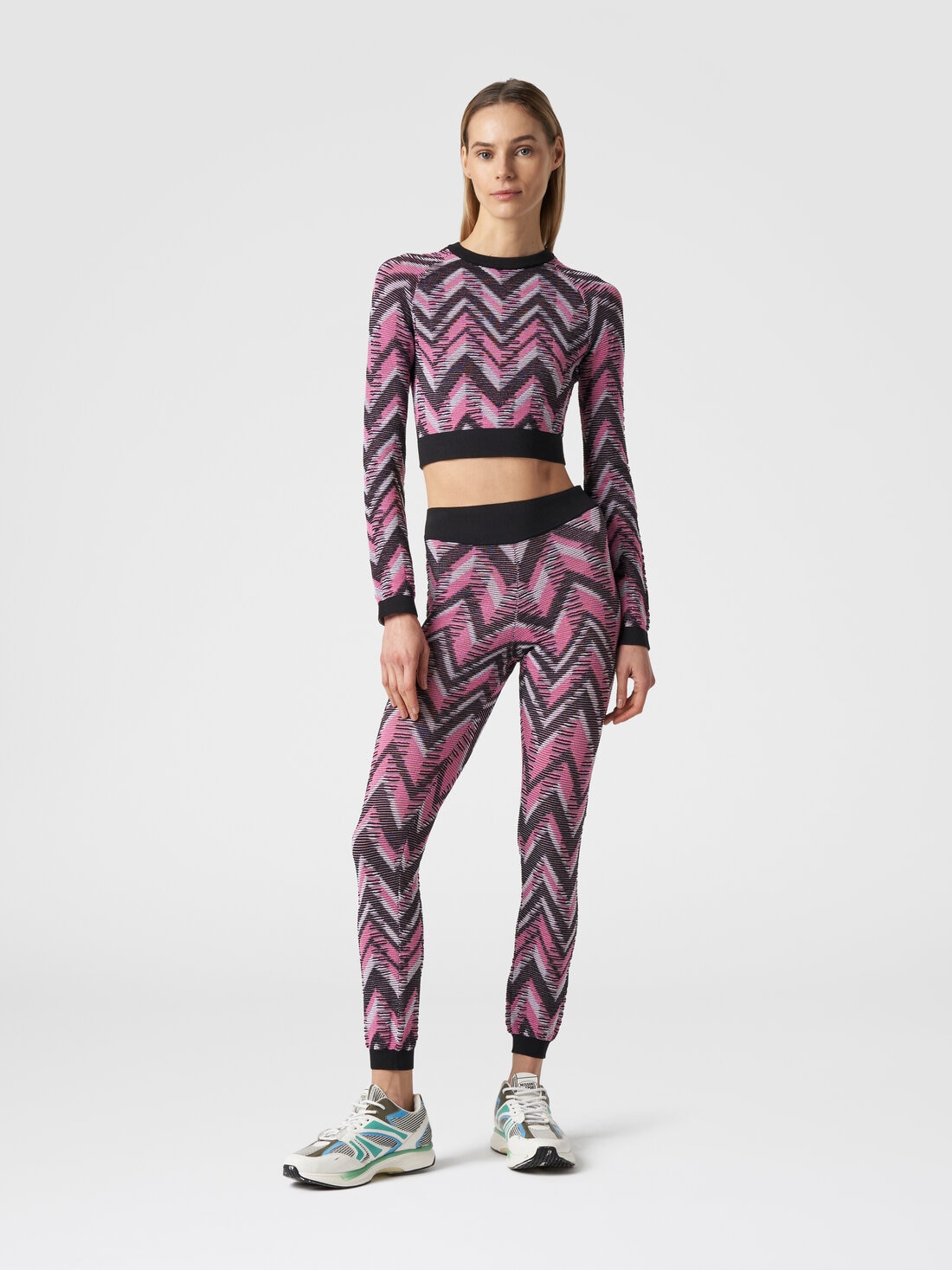 Leggings in chevron knit with logo, Multicoloured  - SS24SI0ABK035YSM9BD - 1