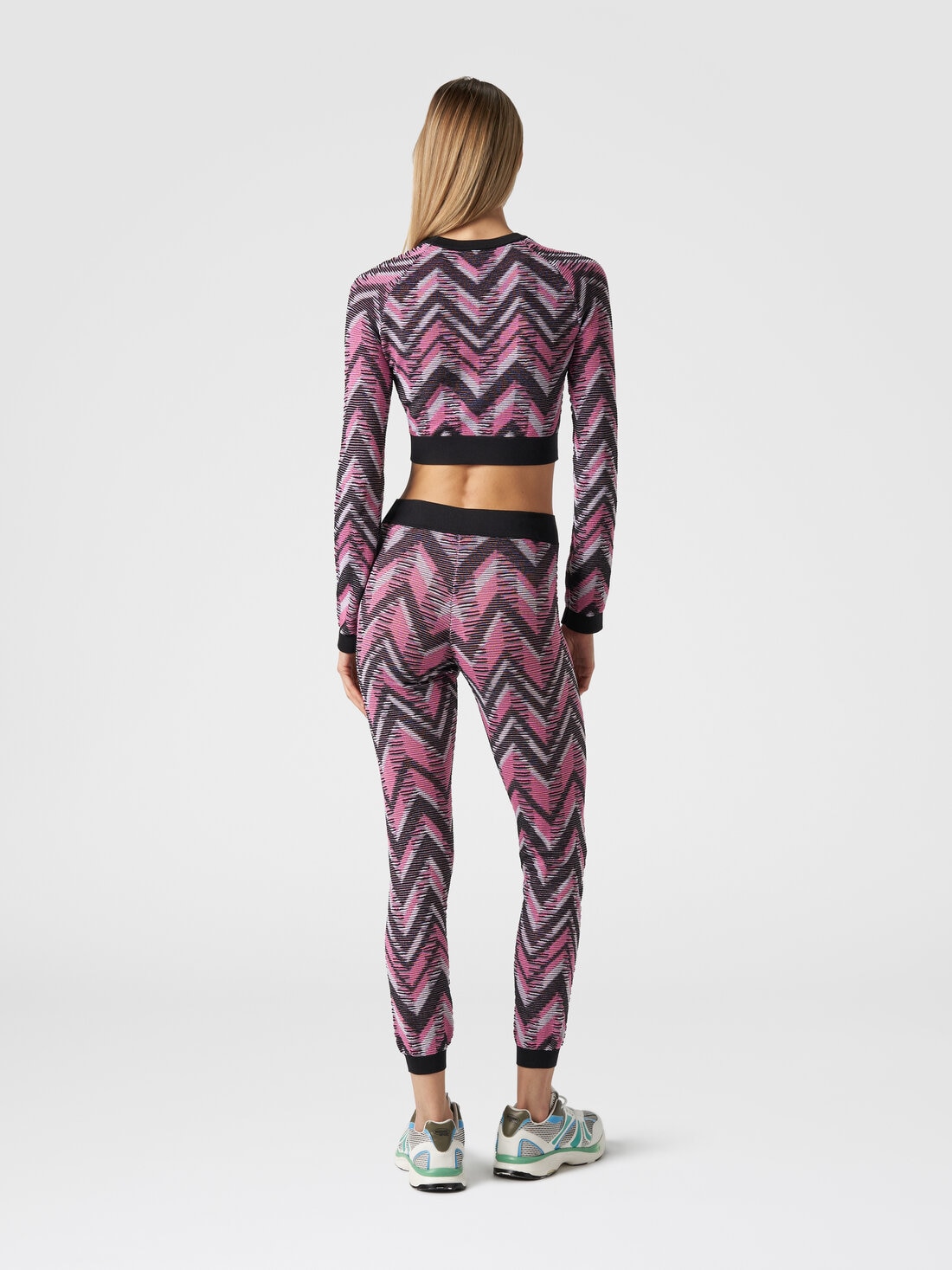 Leggings in chevron knit with logo, Multicoloured  - SS24SI0ABK035YSM9BD - 2