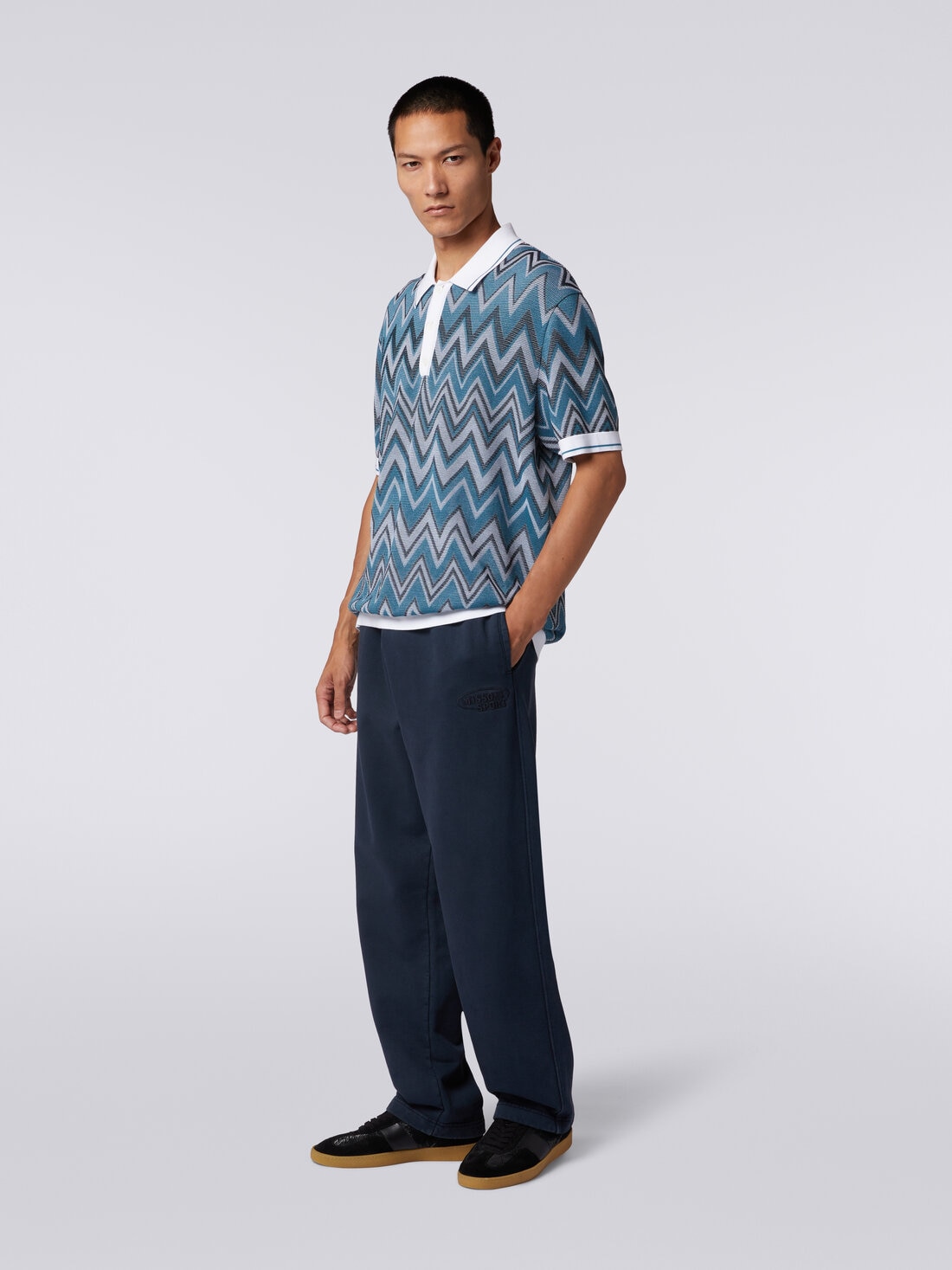 Trousers in cotton fleece with logo, Navy Blue  - TS24SI00BJ00H0S72EU - 2