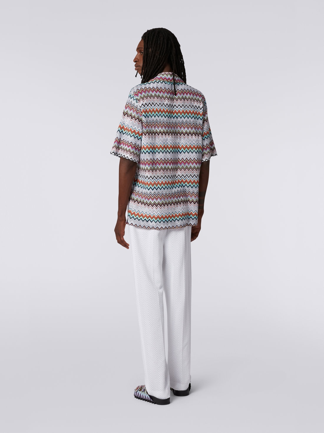 Short-sleeved cotton and viscose bowling shirt, Multicoloured  - US23SJ07BR00KESM8LK - 3