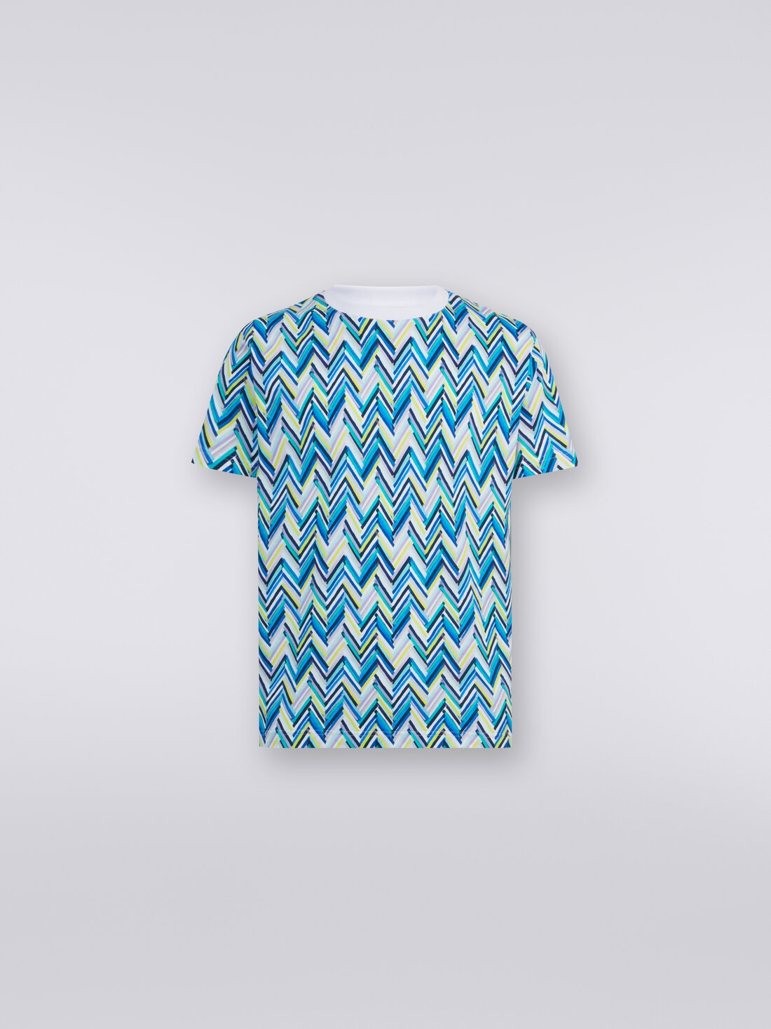 Camiseta de cuello redondo de algodón con estampado zigzag, Multicolor  - US24SL0CBJ00JBSM994 - 0