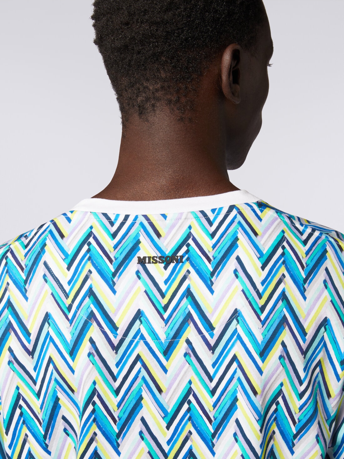 Camiseta de cuello redondo de algodón con estampado zigzag, Multicolor  - US24SL0CBJ00JBSM994 - 4