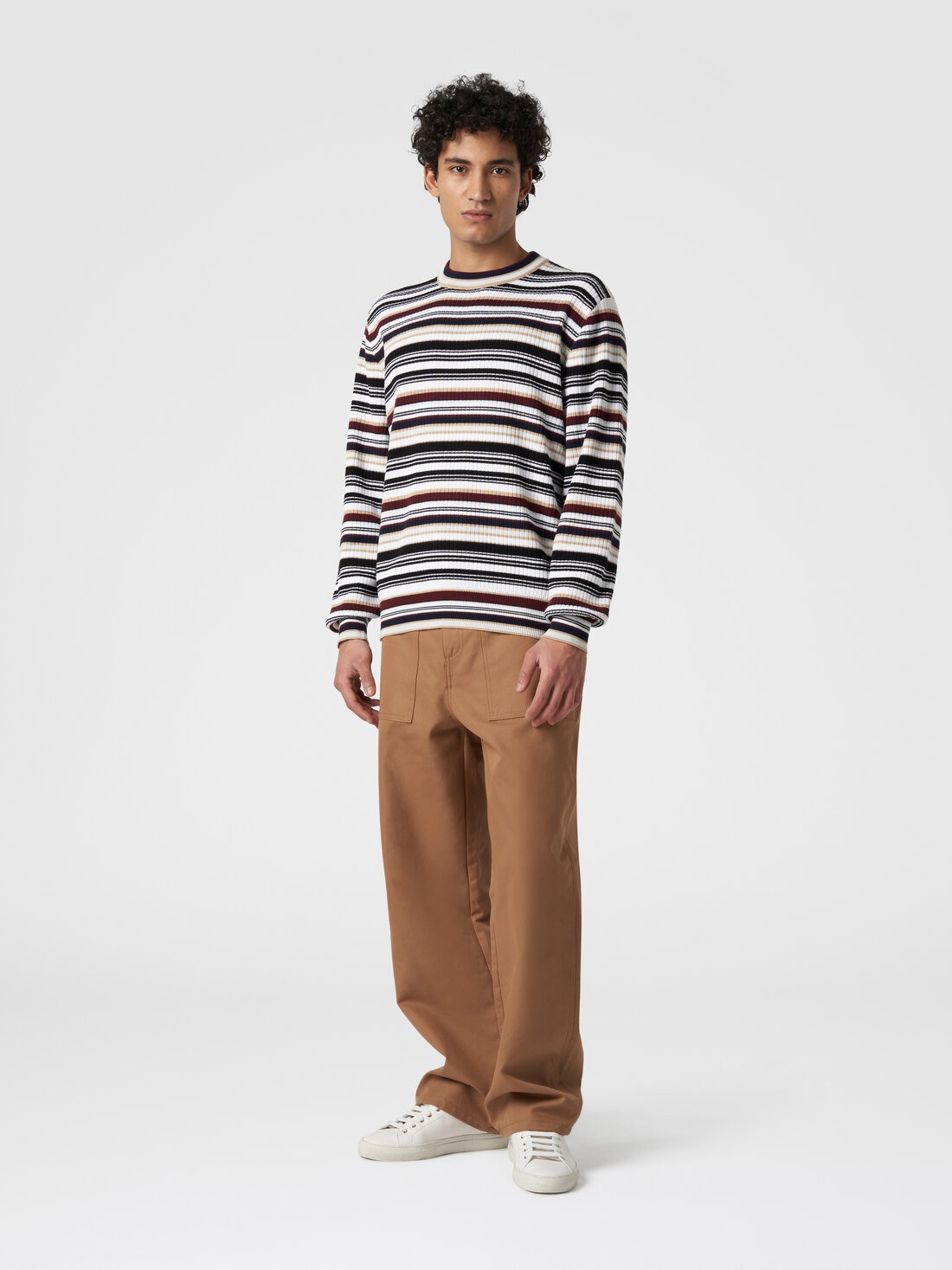 Crew-neck pullover in striped cotton, Multicoloured  - US24SN0ABK034USM9AD - 1