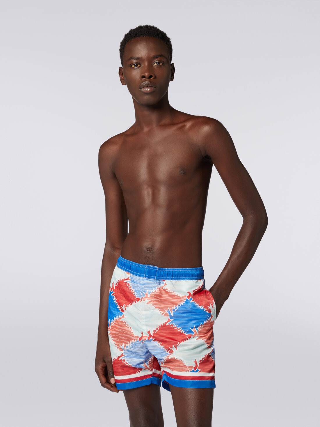 Swimming trunks in slub nylon with logo print, Multicoloured  - US24SP00BW00RSSM98X - 1