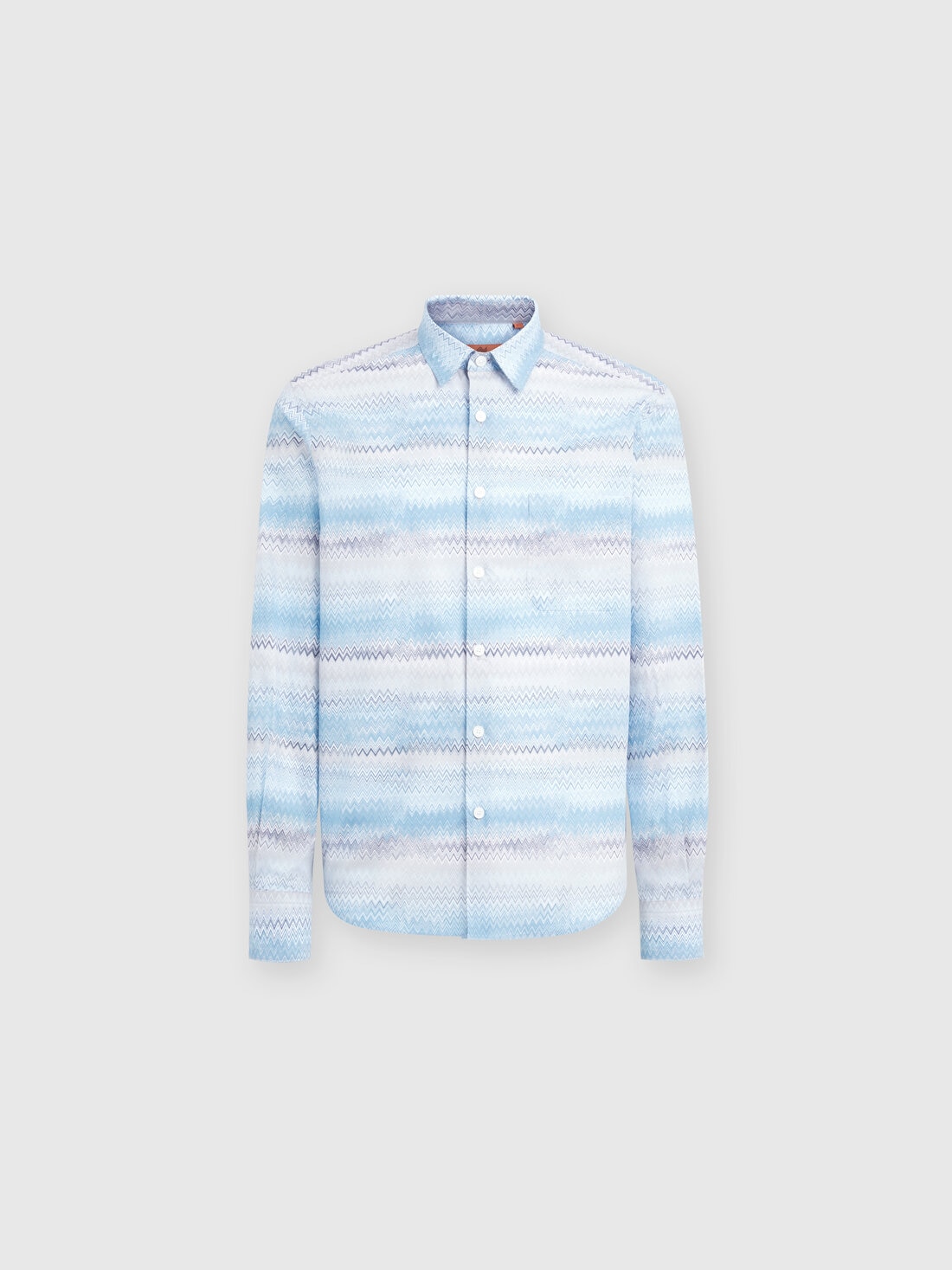 Zigzag print cotton poplin shirt, Blue & Grey - US24WJ00BW00U0S72GR - 0