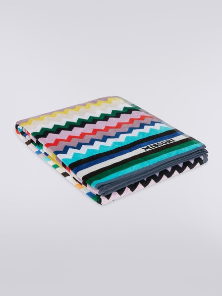 Serviette de plage Carllie 100x180 cm en tissu de coton éponge à chevrons, Multicolore  - 1C3SP99828100