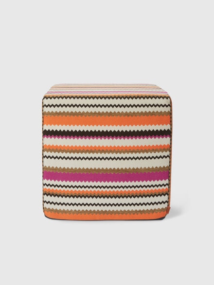 Cancun cubic outdoor pouffe 40x40x40 cm with chevron pattern, Orange Multicoloured  - 1D4LV00011159