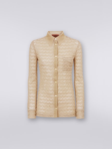 Viscose blend lace effect shirt with lamé, Ochre & Yellow Lamé - DS23SJ02BR00JVS109F