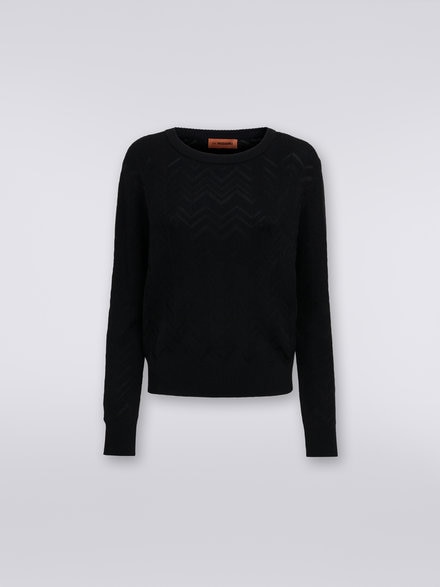 Wool and viscose chevron crew-neck pullover , Black    - DS23WN0OBK027A93911