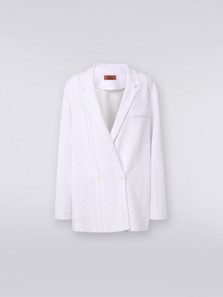 Chaqueta cruzada de algodón y viscosa zigzag tonal, Blanco  - DS24SF03BR00JE14001